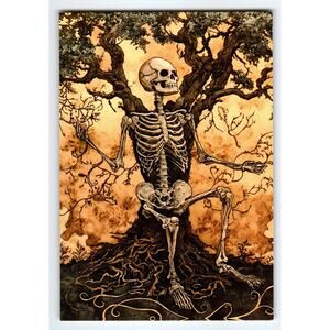 Vintage Halloween Skeleton Tree Photochrome Postcard 5.5x4 inches